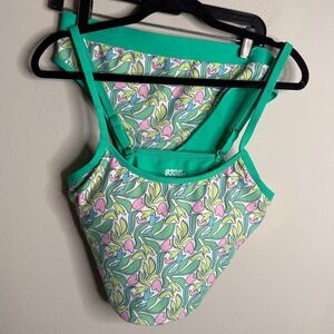 93 Play Street Women's L Top XL Bottom Green Pink Floral Bikini Set Swim Beach